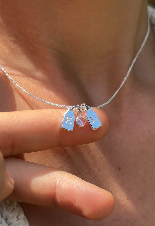 PAR de collares de iniciales + piedra de aniversario