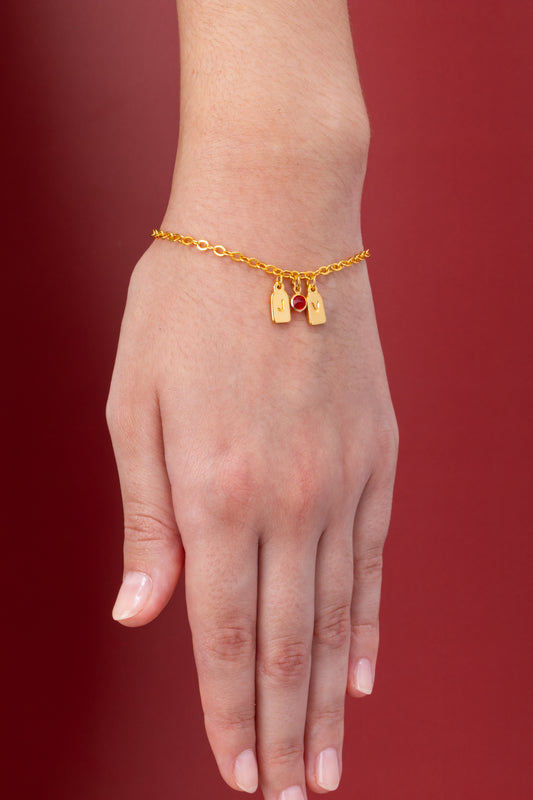 PAR de pulseras de iniciales + piedra de aniversario