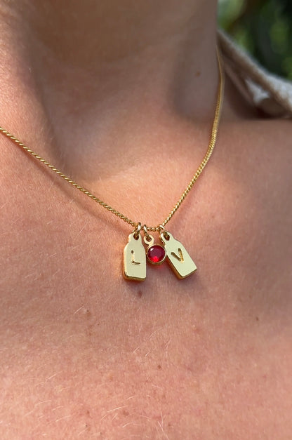 PAR de collares de iniciales +  piedra de aniversario