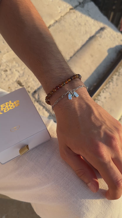 PAR de pulseras de iniciales + piedra de aniversario PLATEADAS